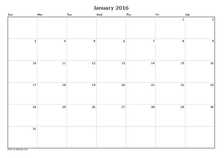 Printable January 2016 Calendar | PDF
