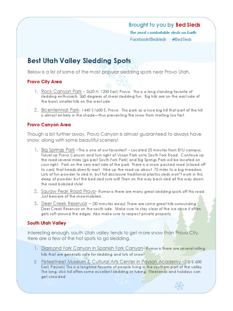 Best Sledding Locations in Utah Valley PDF Utah Nature