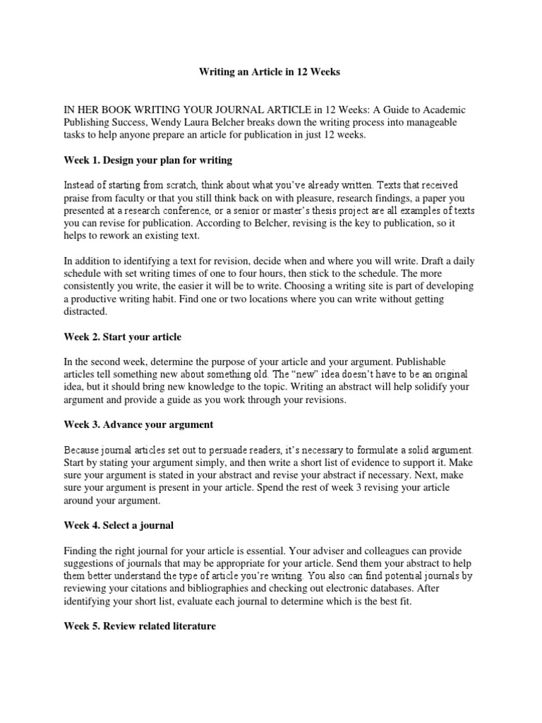 Writing An Article in 30 Weeks  PDF  Argument  Abstract (Summary)