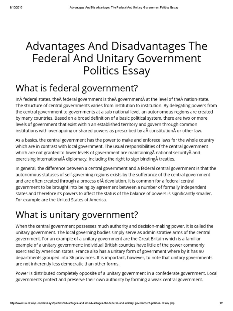 Advantages And Disadvantages The Federal And Unitary Government Politics Essay.pdf Federation