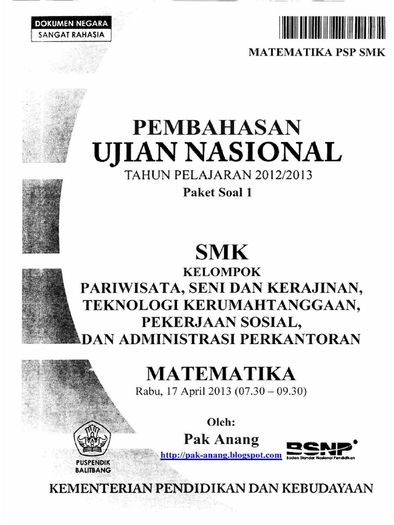 Pembahasan Soal UN Matematika SMK PSP 2020 Paket 1 Pembahasan Soal UN Matematika SMK PSP 2020 Paket 1
