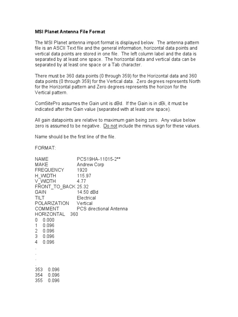 MSI Planet Antenna File Format Guide | PDF