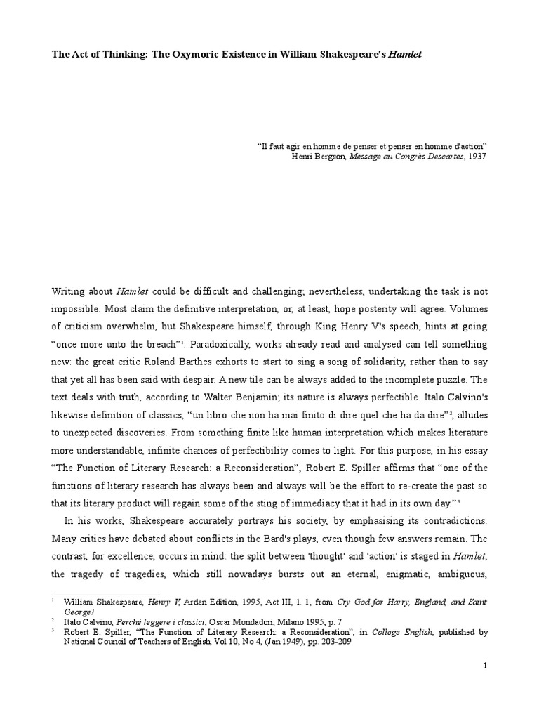 Hamlet's Conflict: Thought vs. Action | PDF | Hamlet | Aristotle