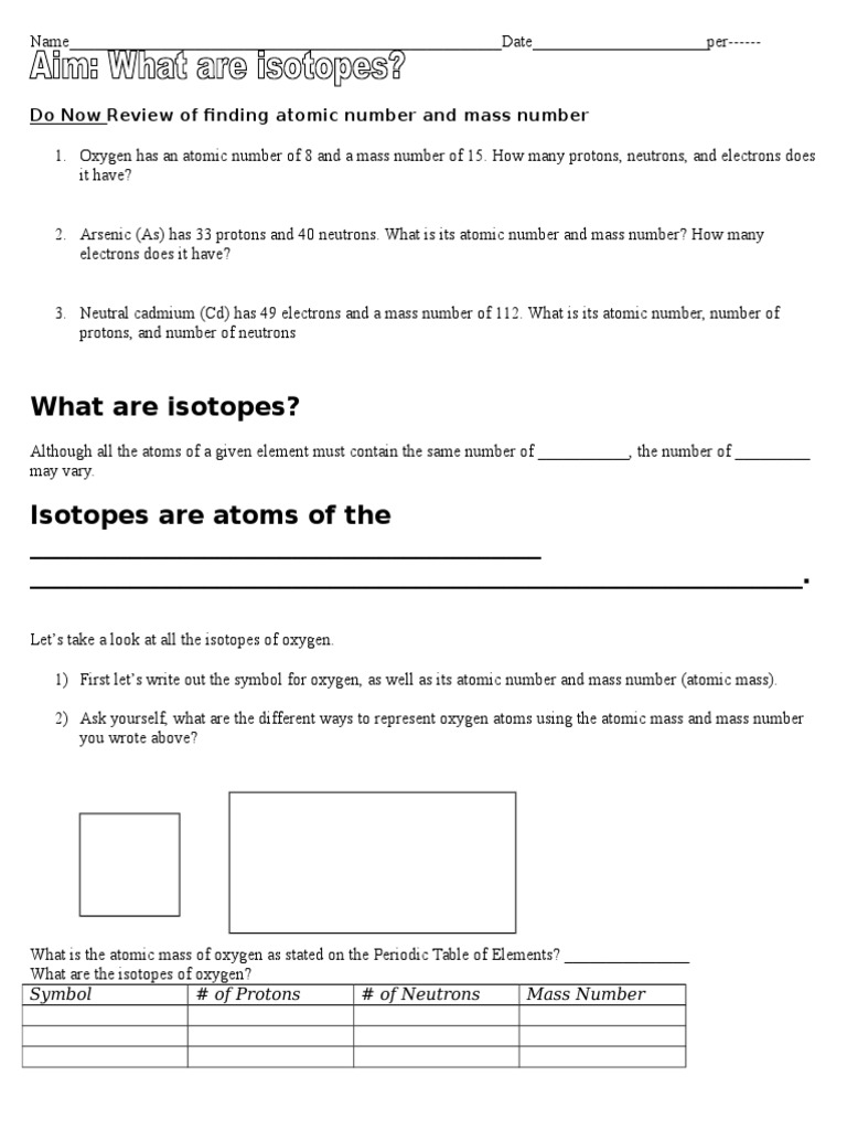 Atomic Numbers, Mass Numbers, and Isotopes | PDF