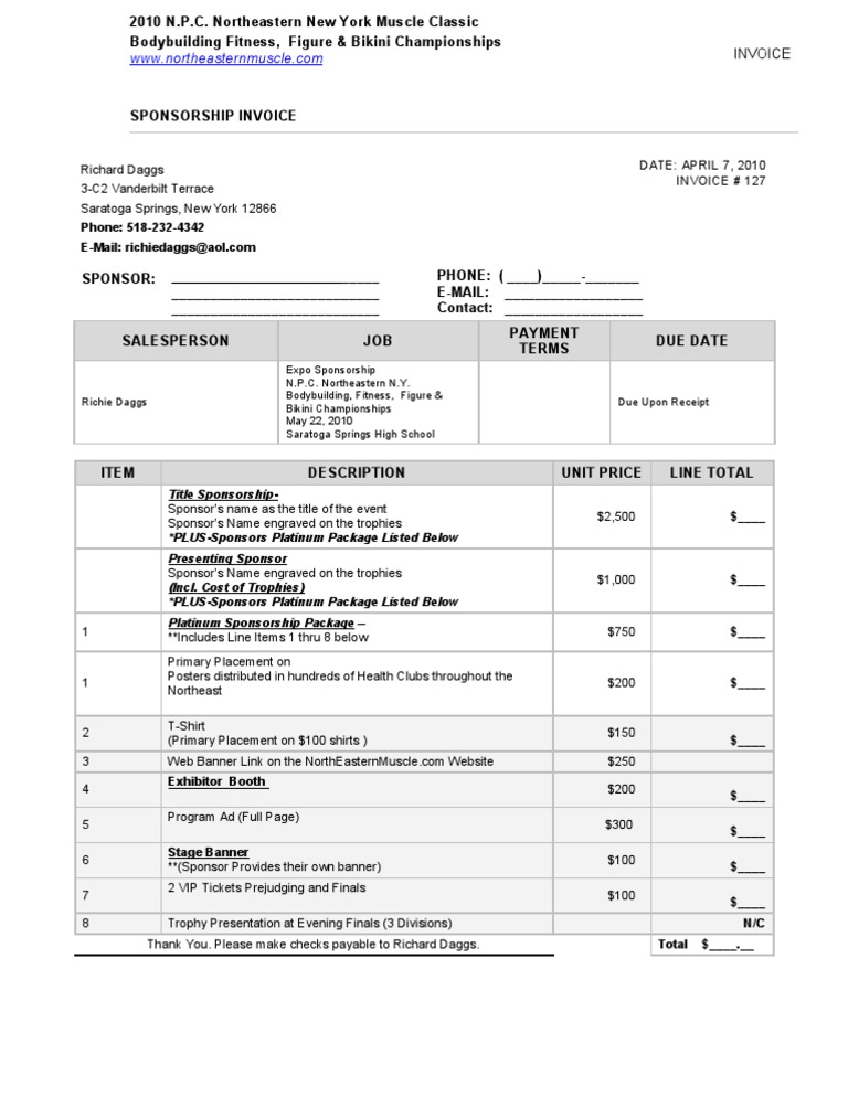 Sponsorship Invoice Accounting Business 
