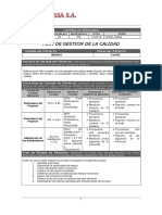 Formato para Plan de Gestiónde Calidad de Un Proyecto