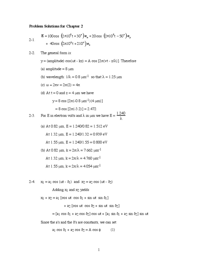 Chapter 2 Solutions for Optical Fiber | PDF | Optical Fiber | Quantity