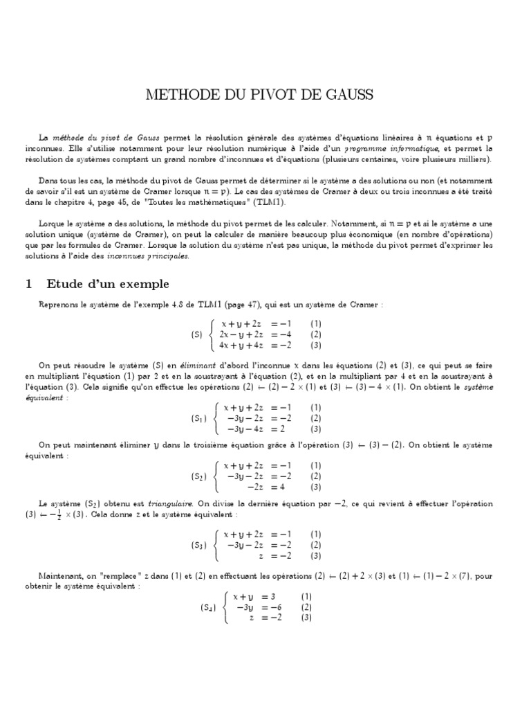 Méthode du Pivot de Gauss expliquée | PDF | Algèbre | Algèbre linéaire