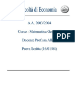 Tema D'esame Di Matematica Generale, Appello - 2004 - Gennaio
