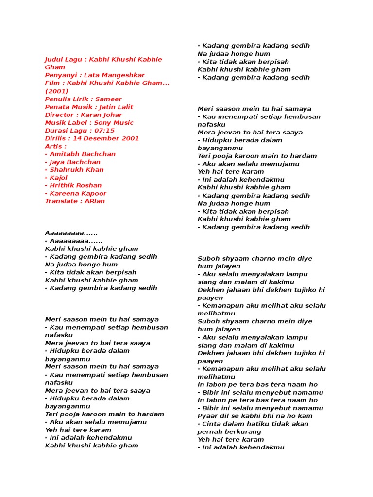 Lirik Lagu India Pdf