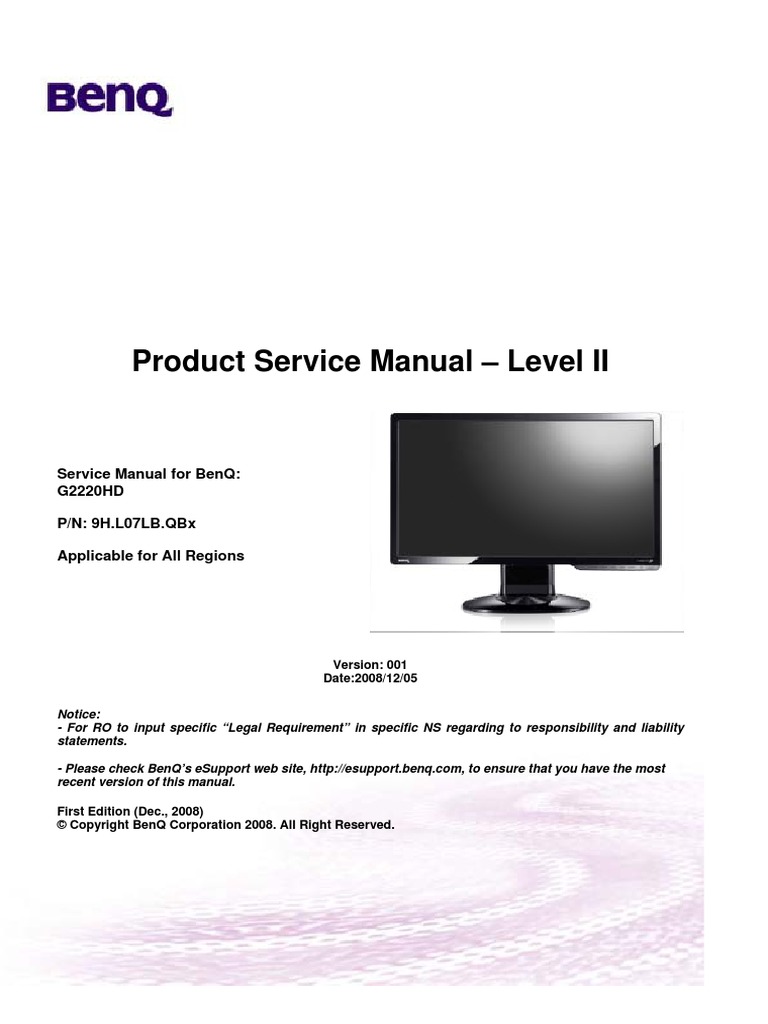 Benq Dc G2220hd Pdf Electronics Manufactured Goods