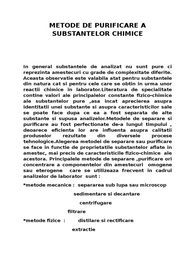 Metode De Purificare A Substantelor Chimice