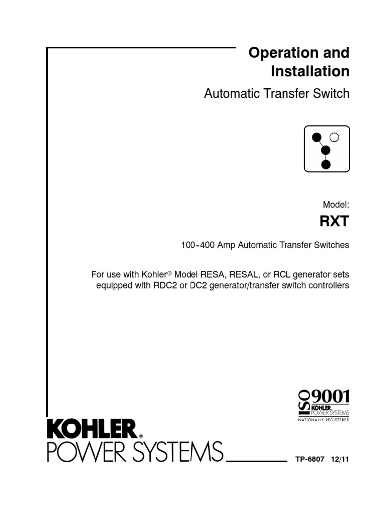 Kohler RXT Transfer Switch Operation/Installation Manual | Electrical