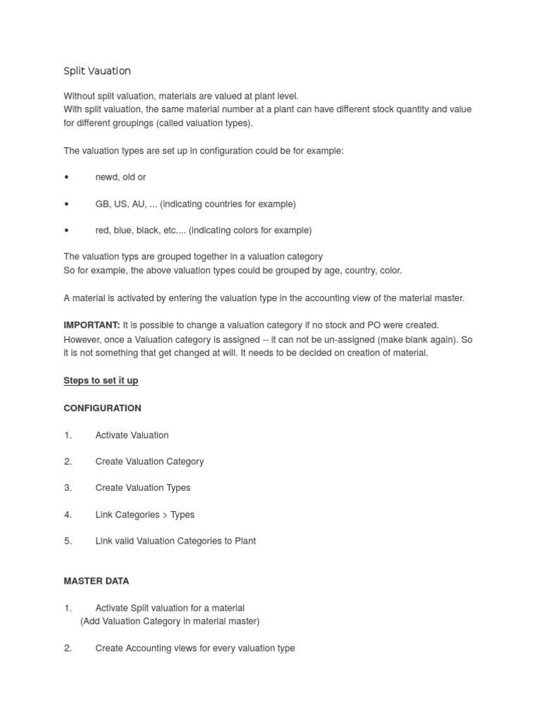 Split Valuation Configuration Guide | PDF | Computers