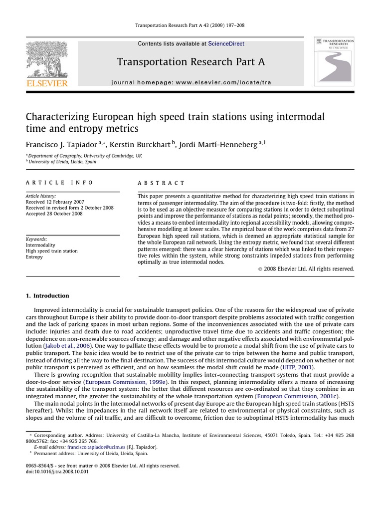 Characterizing European High Speed Train Stations Using Intermodal Time ...