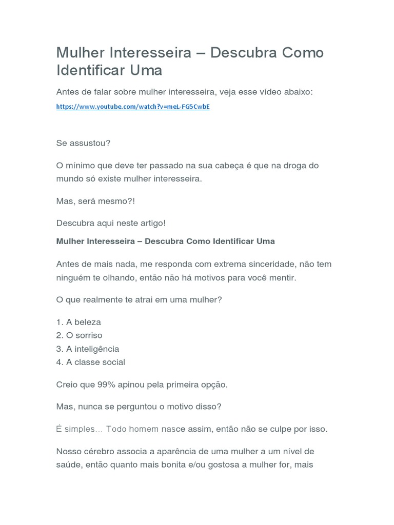 Mulher Interesseira - Descubra Como Identificar Uma | PDF | Mulher ...