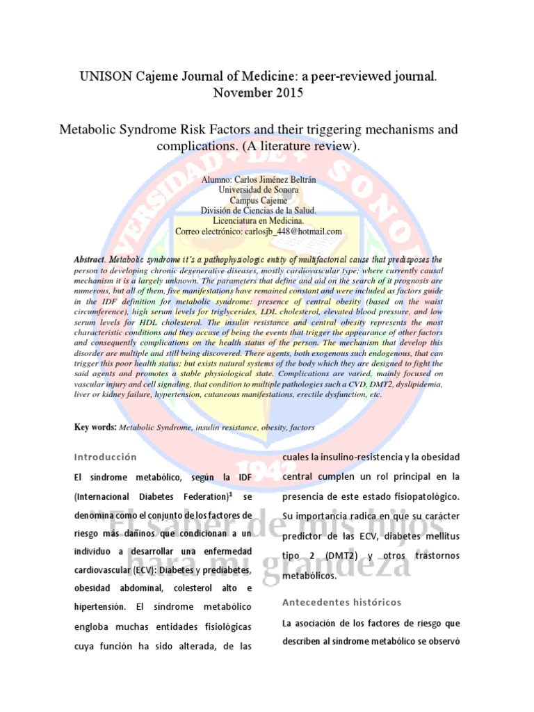 Metabolic Syndrome Risk Factors and Their Triggering Mechanisms and ...