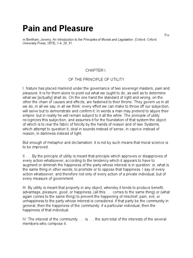 Bentham "Pain and Pleasure" PDF Happiness Cognitive Science