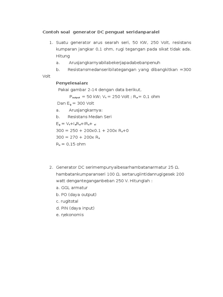 Contoh Soal Generator Dc Penguat Seri Dan Paralel