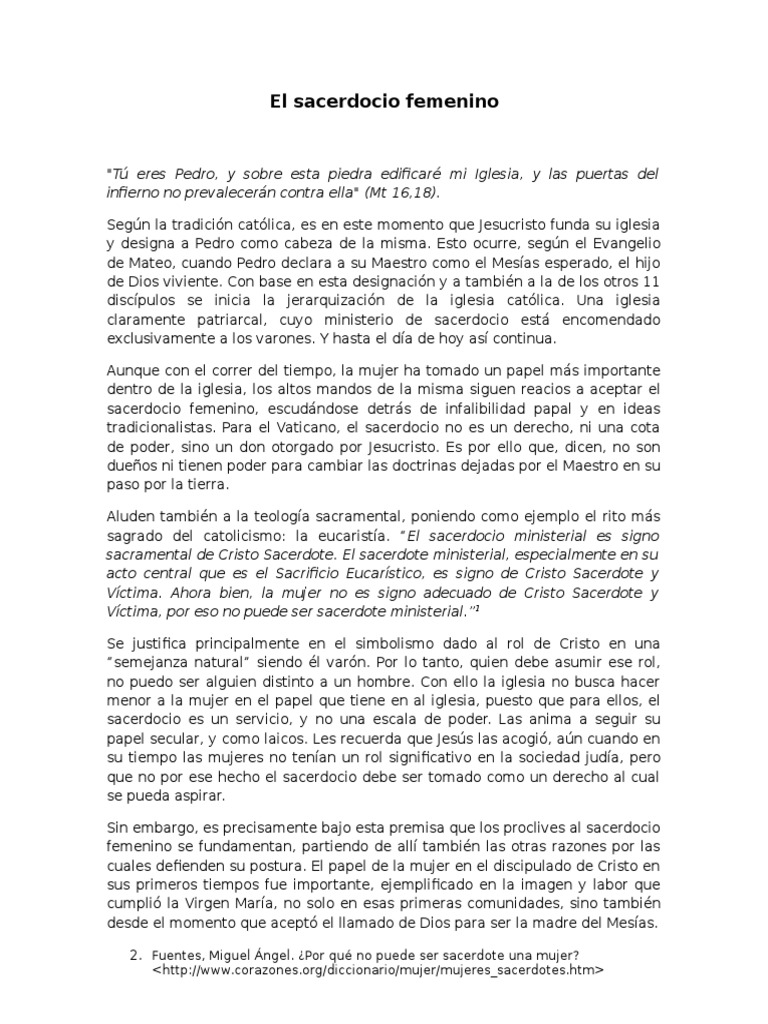 El Sacerdocio Femenino | PDF | Sacerdote | Iglesia Católica