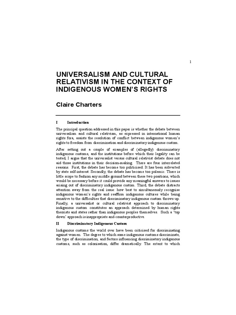 Indigenous Women's Rights: Universalism vs. Relativism | PDF ...