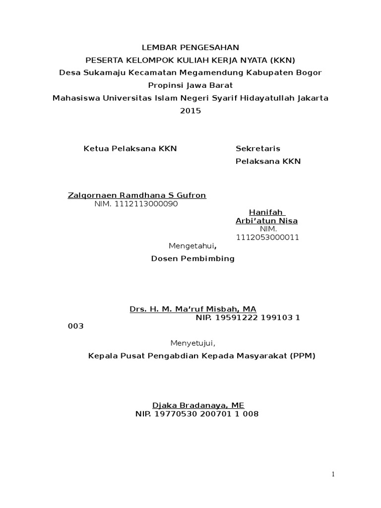 Lembar Pengesahan Proposal KKN