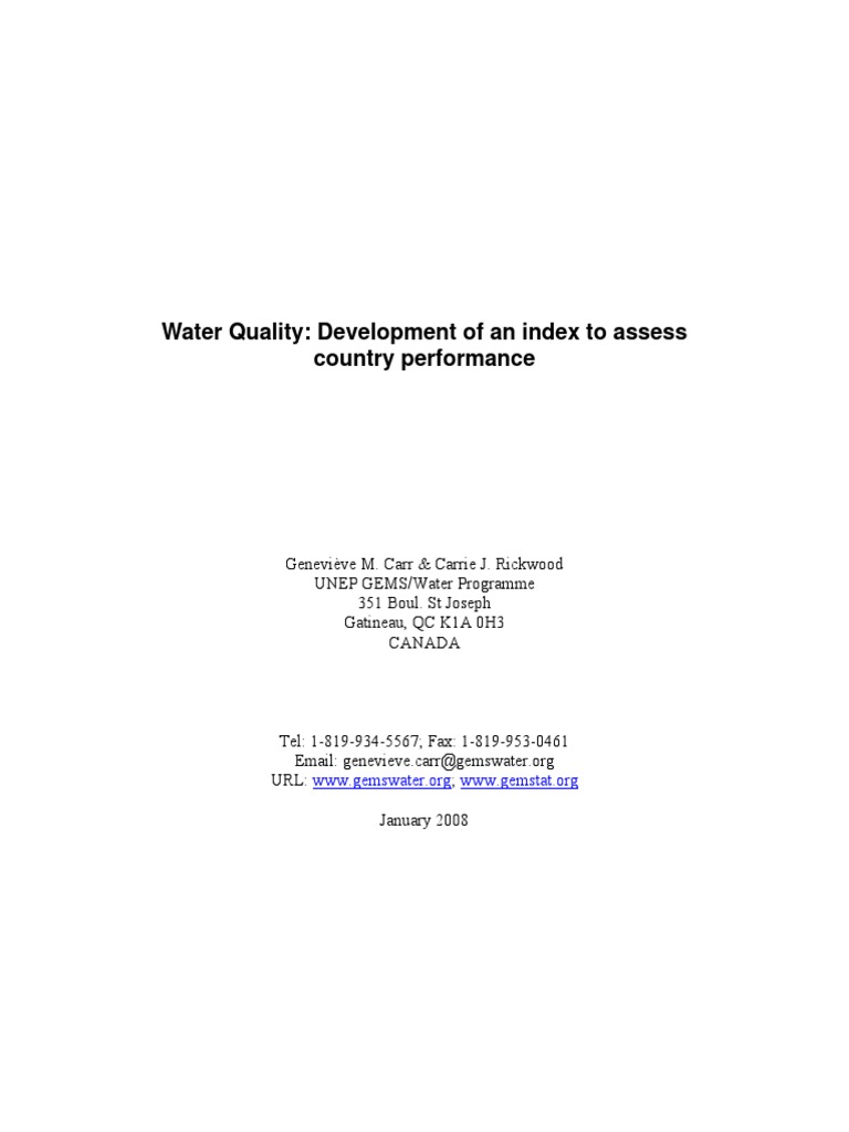 Water Quality: Development of An Index To Assess Country Performance | PDF