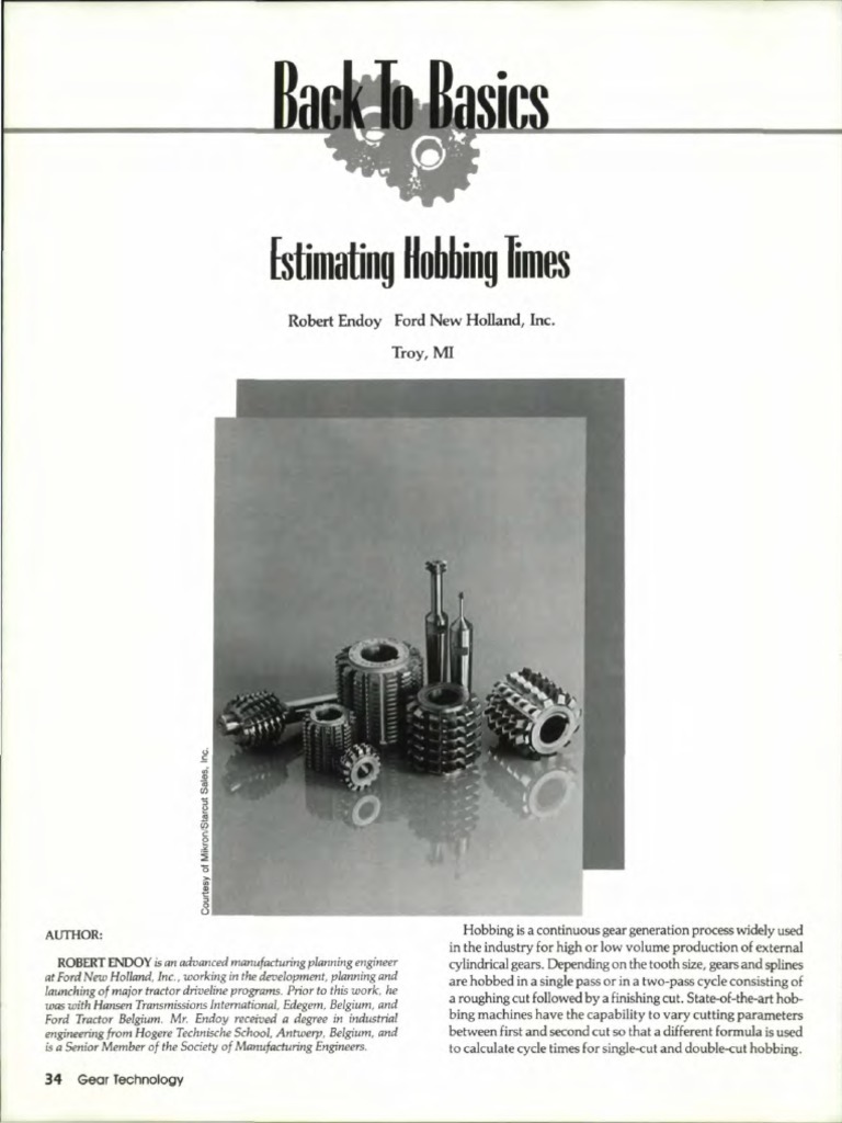 Hobbing Time Calculation PDF Gear Metalworking