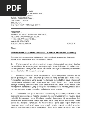 Contoh Surat Permohonan Bantuan Kewangan Perubatan 