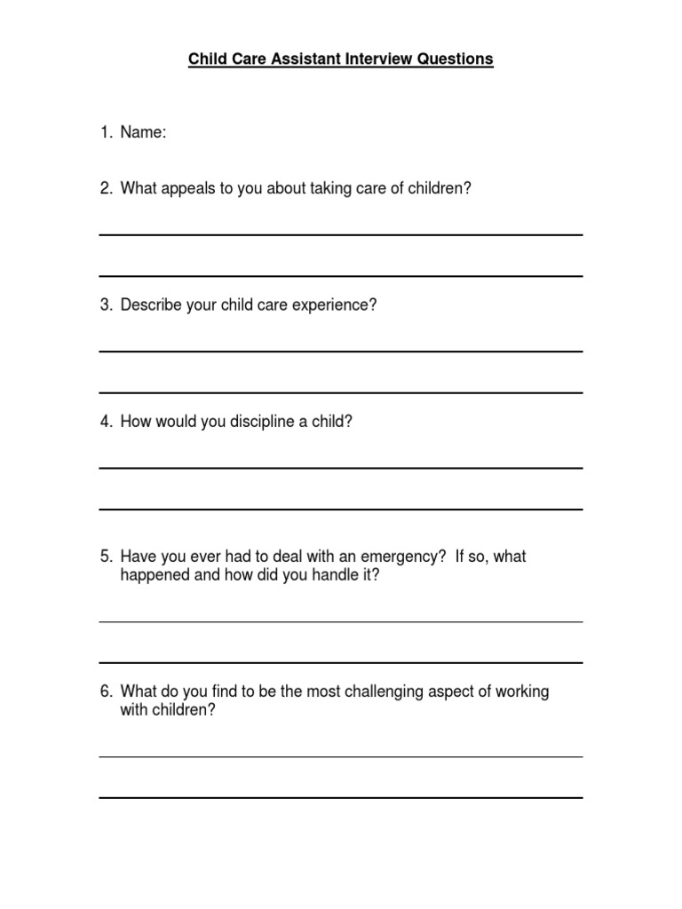 Childcare Assistant Interview Questions | PDF