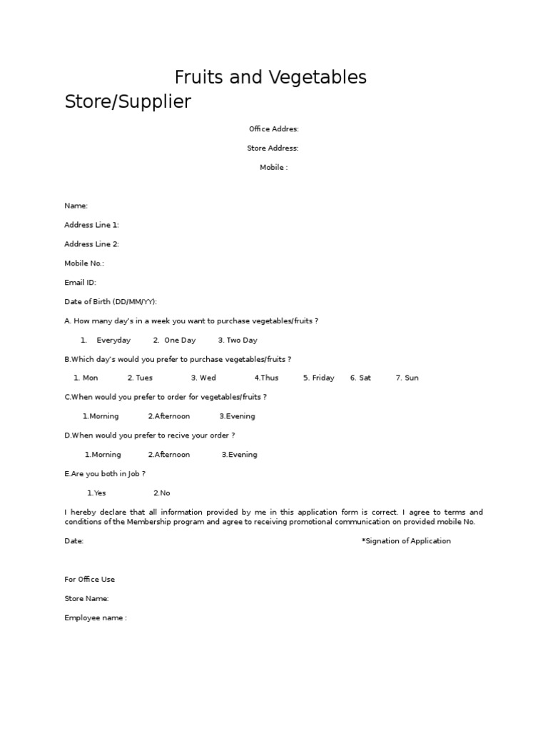Fruit and Vegetable Order Form | PDF