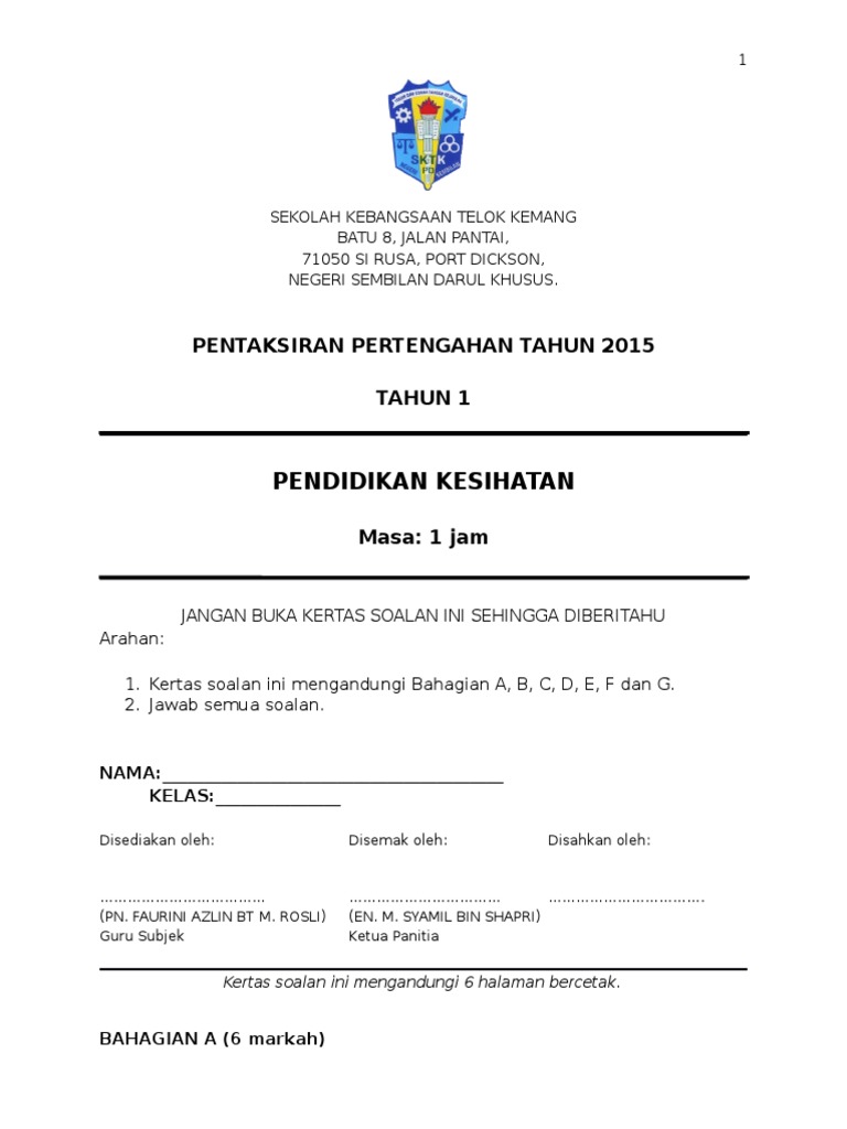 Peperiksaan/Pentaksiran Pertengahan Tahun 2015 Pendidikan 