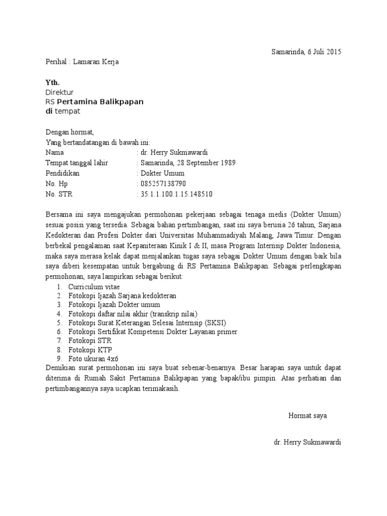 Download 73+ Contoh Surat Surat Lamaran Kerja Untuk Rumah Sakit Terbaru Gratis