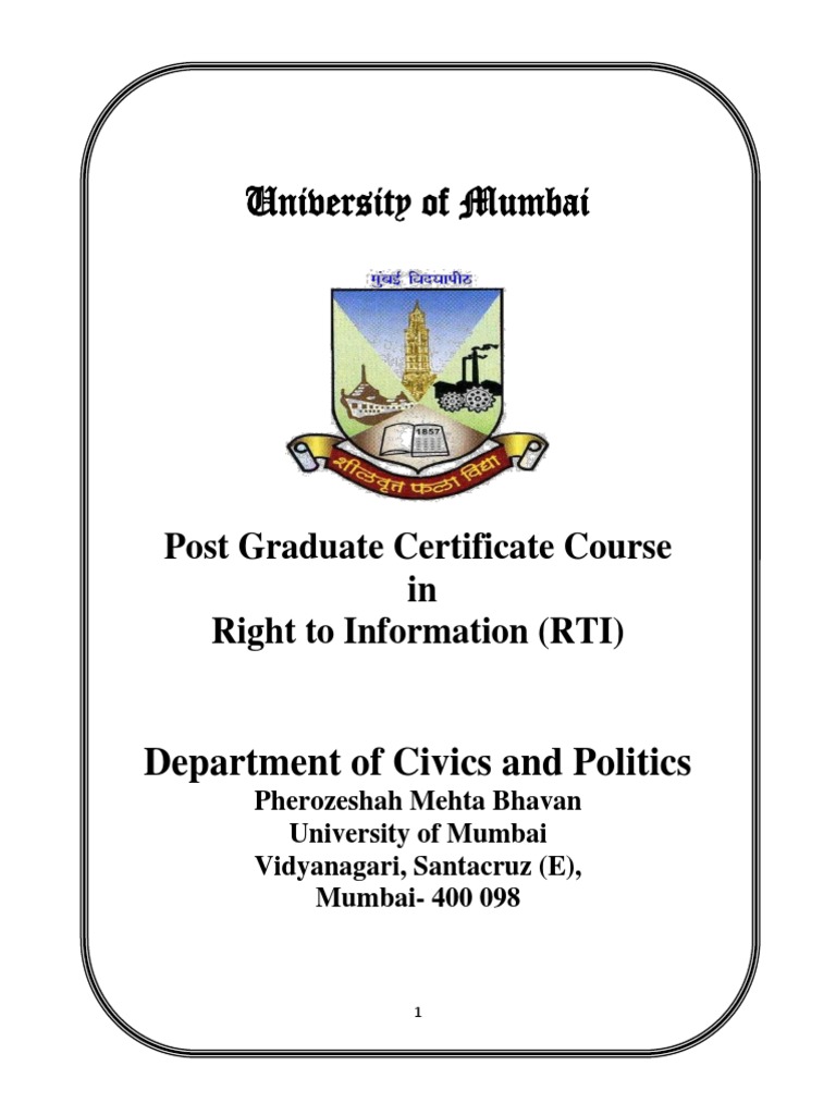Mumbai University Certificate Course in Right To Information (RTI