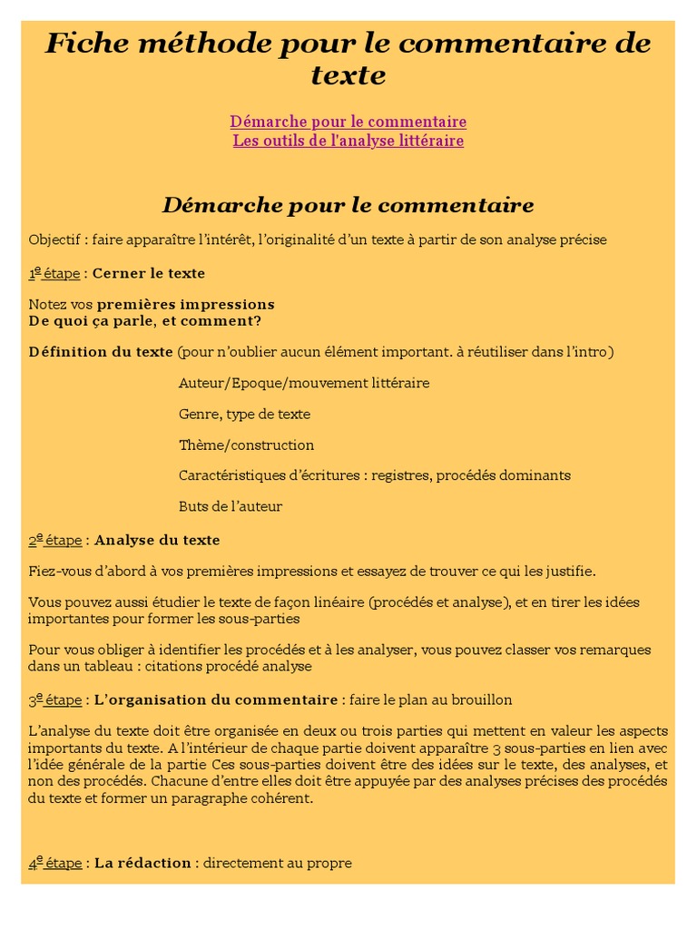 Fiche Méthode Pour Le Commentaire de Texte  Poésie  Linguistique