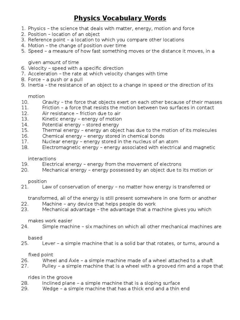 q2 Physics Vocabulary Words 2