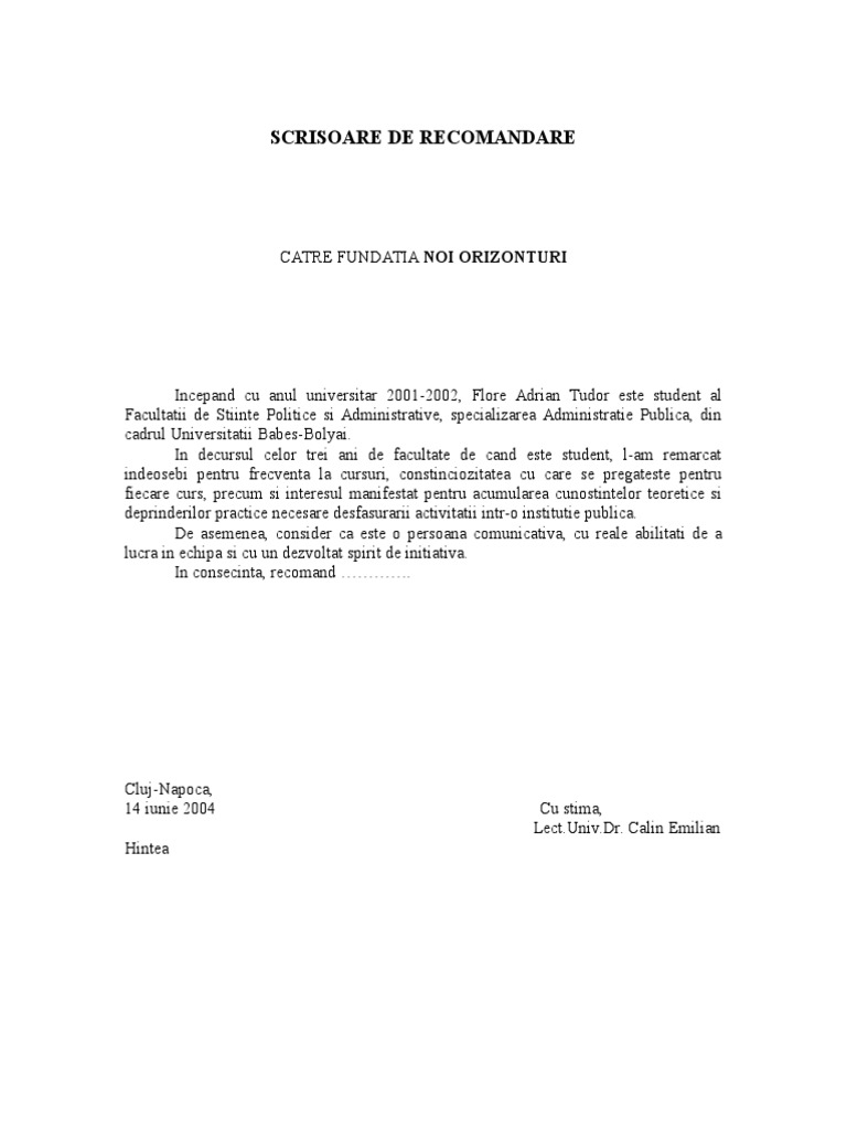 Scrisoare De Recomandare Adi