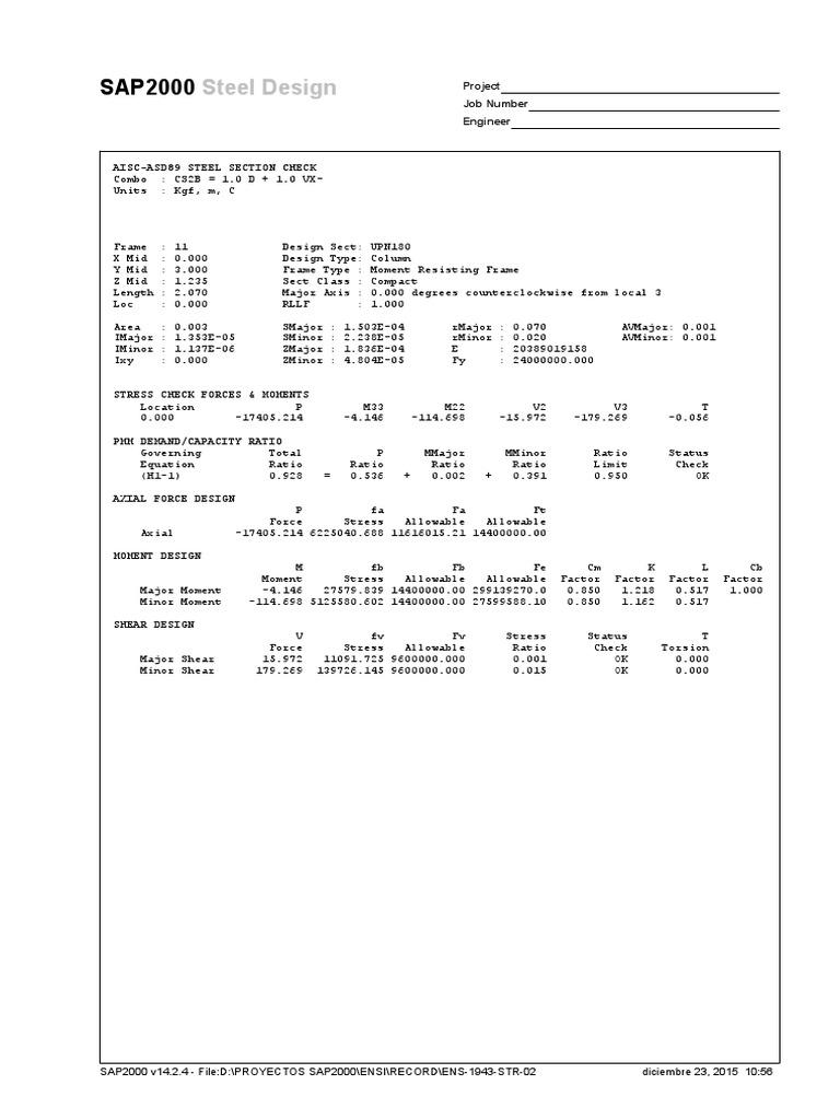 SAP2000 Steel Design Analysis Report | PDF