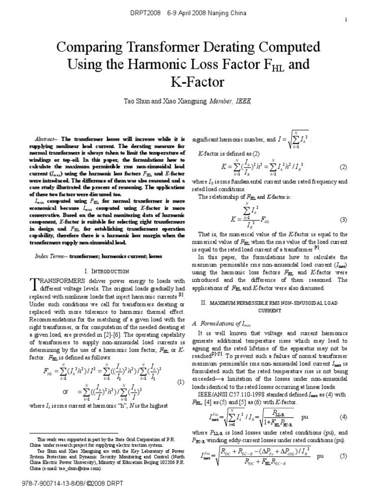 Comparing Transformer Derating Computed Using The Harmonic Loss Factor ...