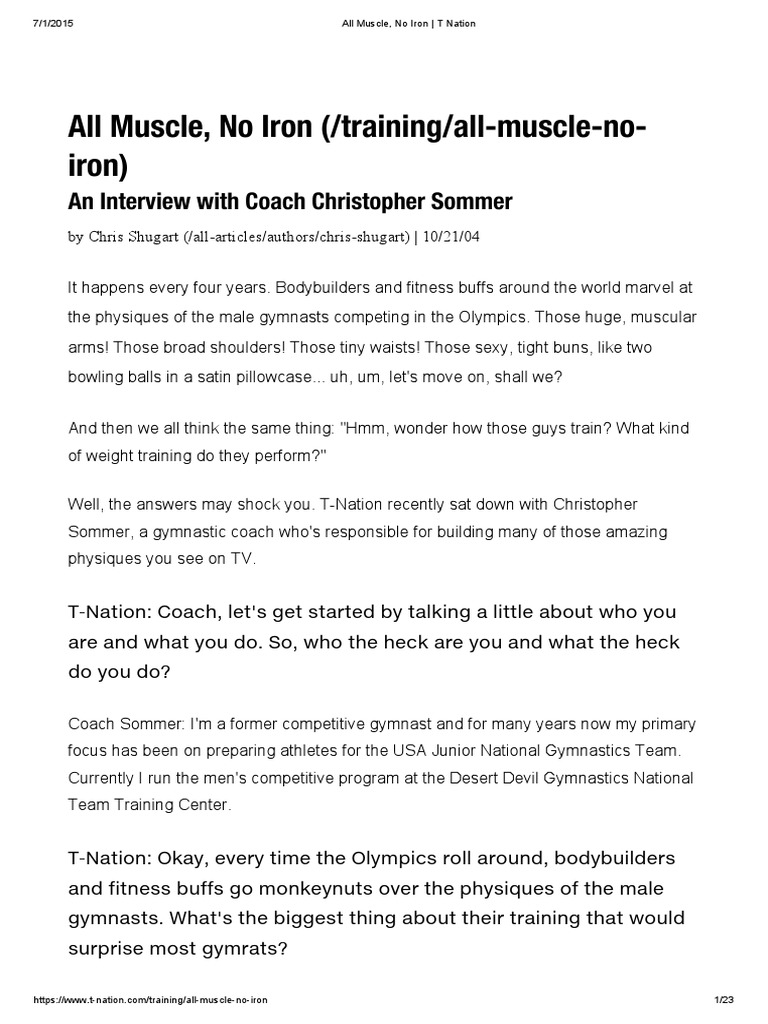 All Muscle, No Iron T Nation PDF Weight Training Gymnastics
