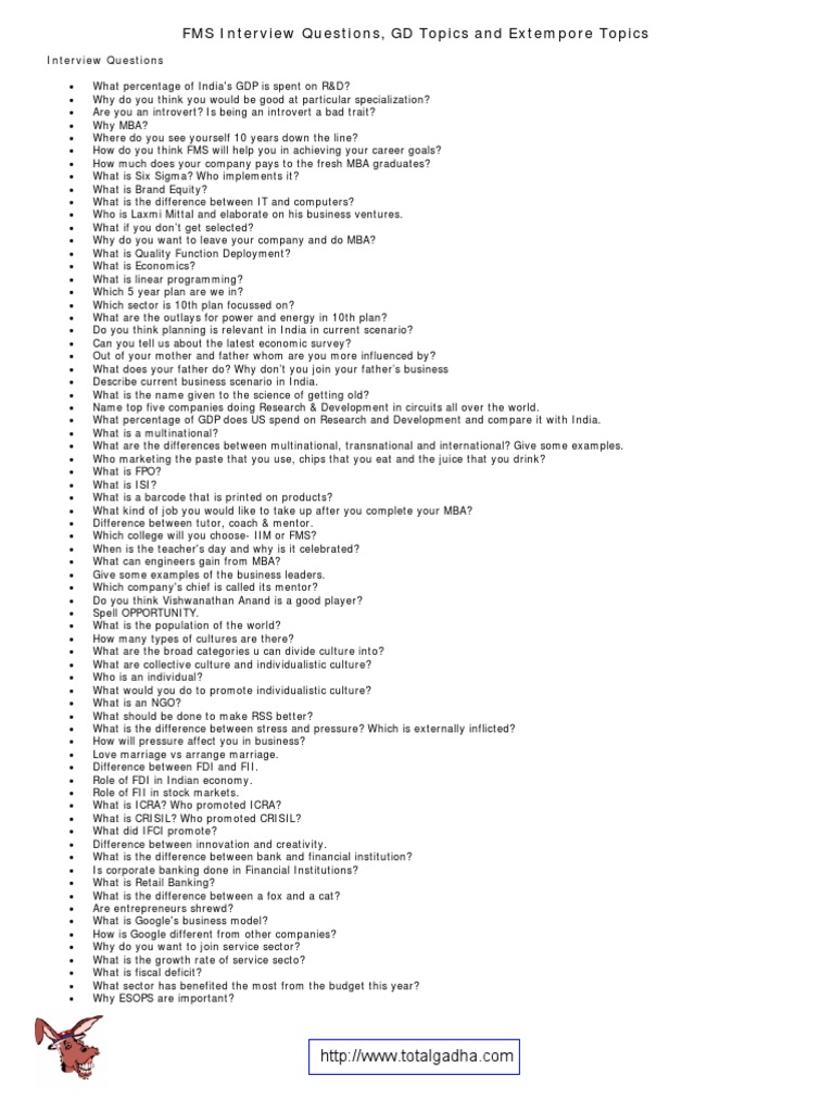 FMS - GD Interview and Extempore | PDF | Master Of Business ...