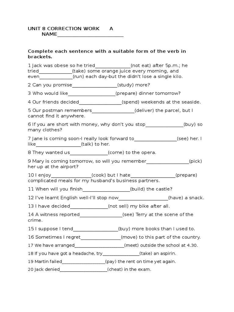 Unit 8 Correction Work 2c A | PDF