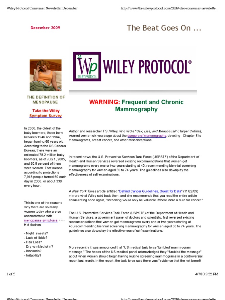 Wiley Protocol Consumer Newsletter December Mammography Bioidentical Hormone Replacement