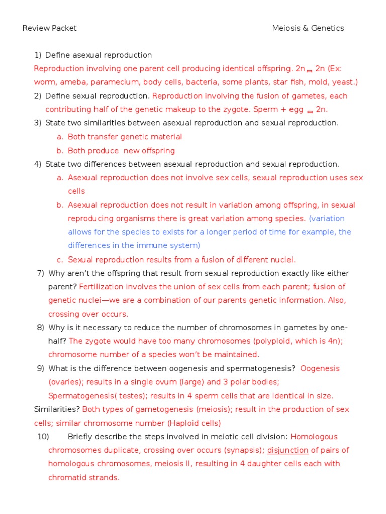 Asexual reproduction answer key image