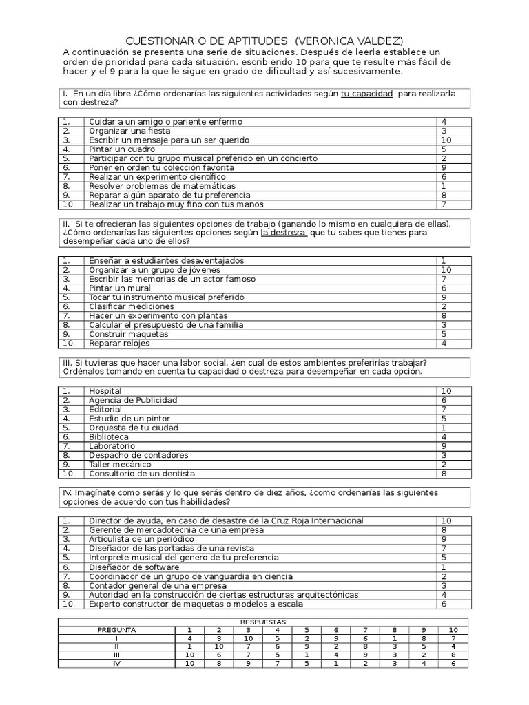 El Mejor Test De Intereses Y Aptitudes Para Imprimir