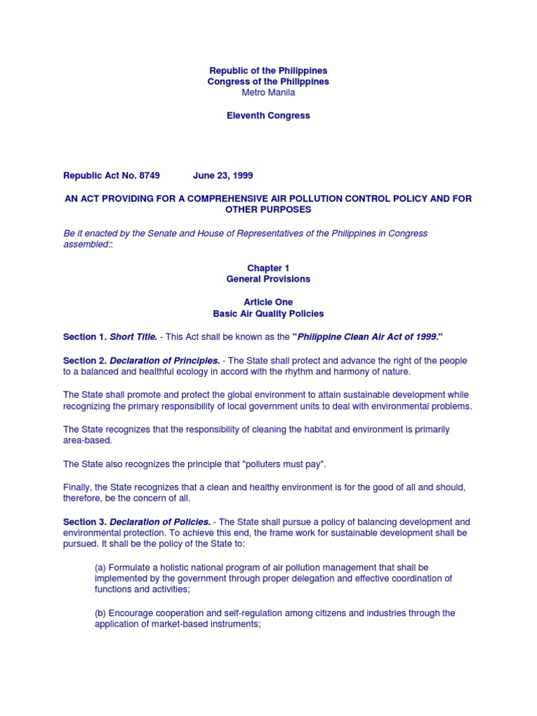 Philippine Clean Air Act Overview | PDF | Air Pollution | Emission Standard