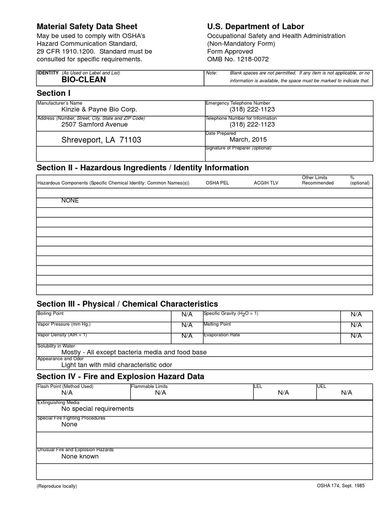 Bio Clean MSDS PDF Safety Chemistry