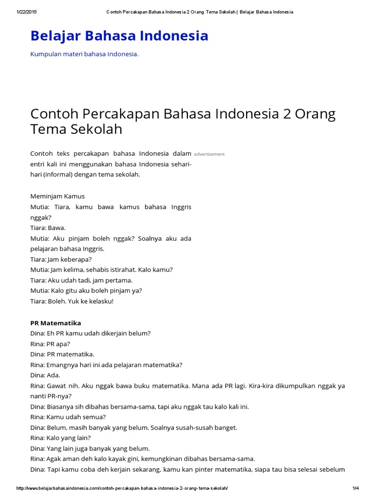 Contoh Percakapan Bahasa Indonesia 2 Orang Tema Sekolah Belajar Contoh Percakapan Bahasa Indonesia 2 Orang Tema Sekolah Belajar