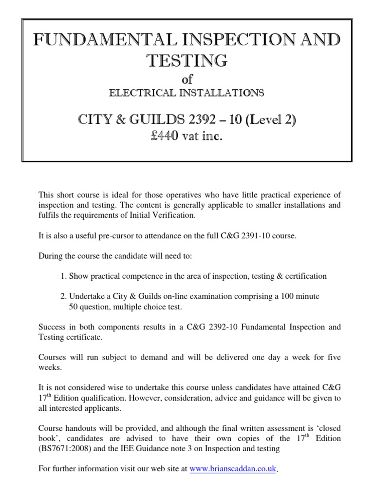 Fundamental Inspection And Testing Of City Guilds 2392 - 