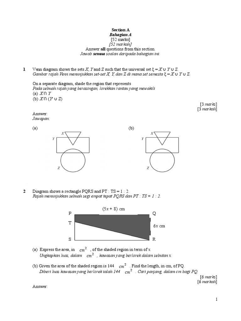 Soalan Matematik Tingkatan 1 Kertas 2  Soalan Matematik Dlp Tahun 2